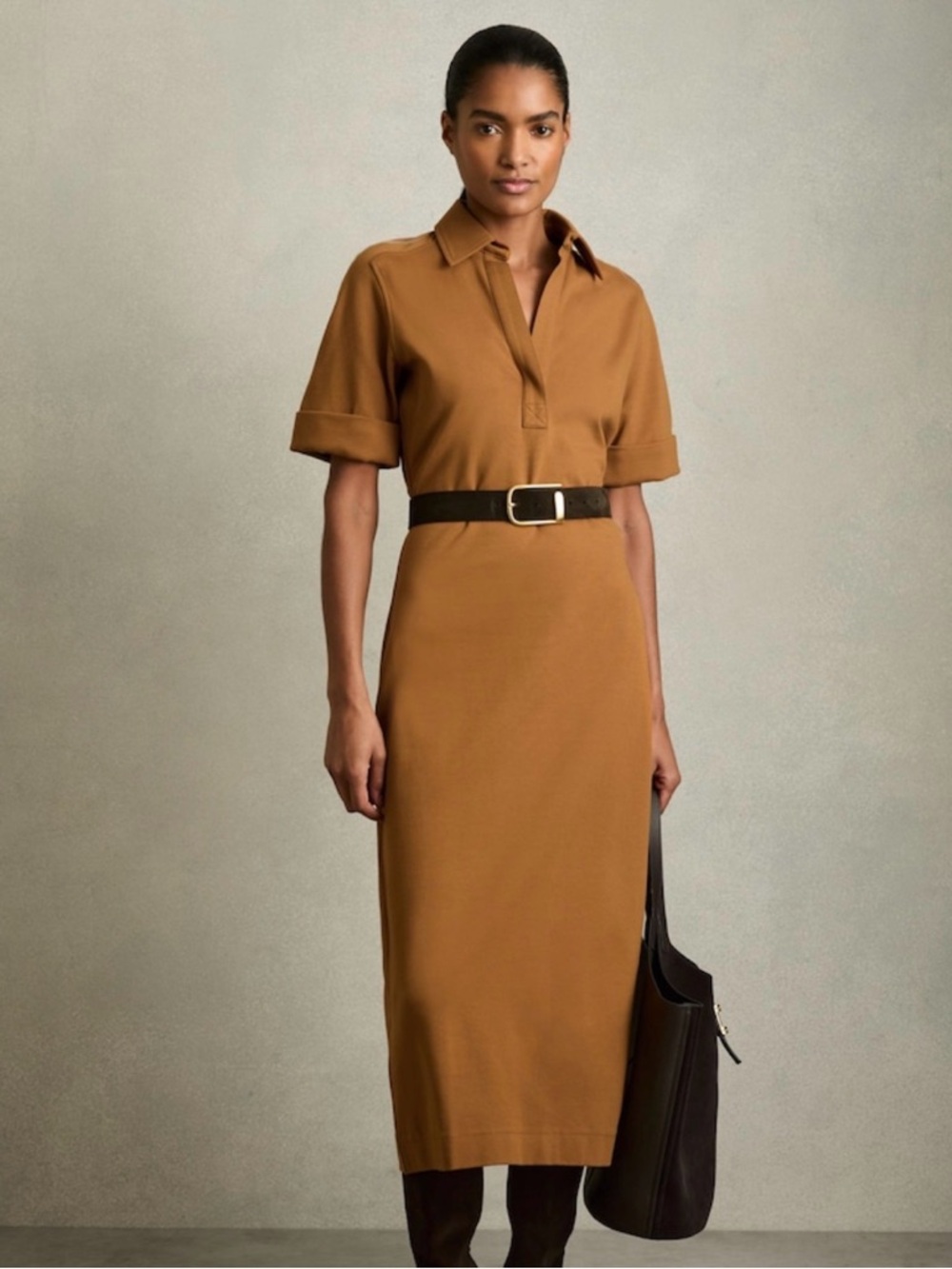 Reiss Astrid Mustard Collar Jersey Shirt Dress - US 10